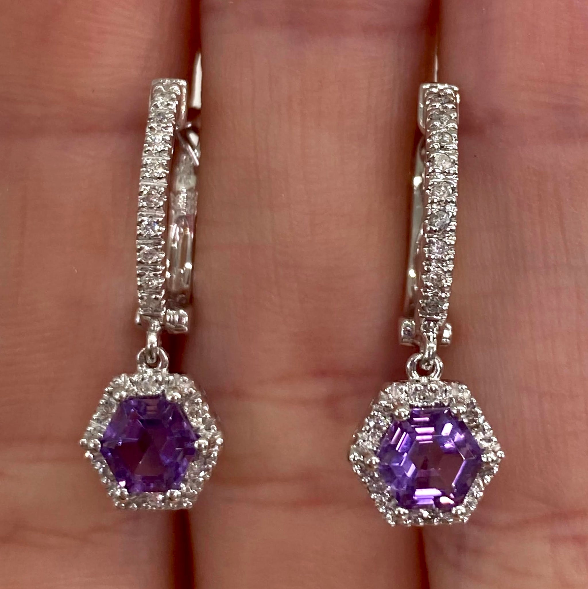 Rose-cut Diamond Hoops with Carved Amethyst Flower Drops – T H E L I N E